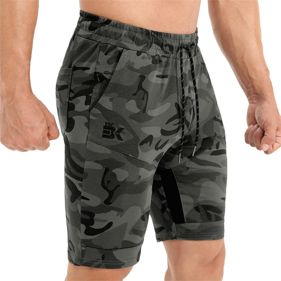 Men'S Stripe Gym Shorts,Thigh Mesh Fitness Running Shorts Slim Fit Sport Shorts with Zip Pocket