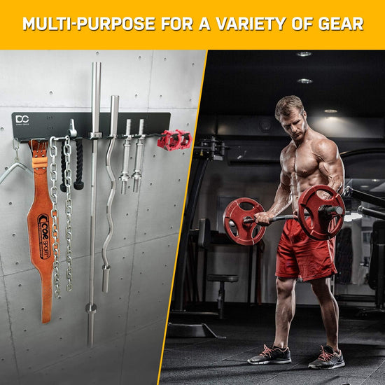 Gym Rack Organizer, Multi-Purpose Hanger for Home and Pro Gym Storage with Wall Hooks for Exercise Bands, Workout Equipment, Gym Accessories (Hardware Included)