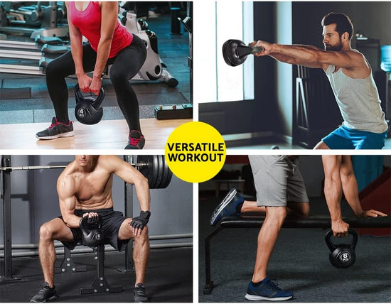 Kettlebell, 2/4/6/8/12/16Kg Kettlebells Weights Strength Training Kettle Bell Workout Exercise Fitness Equipment for Home Gym, with Anti-Slip Carry Handle and Stable Base Black