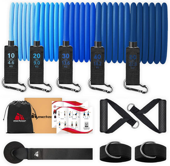 Meteor Essential 150LBS Resistance Band Set, 18 Pieces Resistance Bands, Resistance Loop Set, Natural Latex Fitness Bands for Workout, Yoga, Weightlifting, Therapy, Rehab, Bench Press, Deadlift
