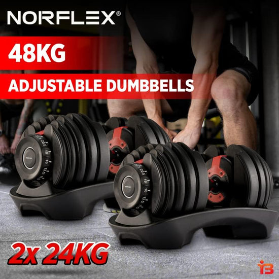 2X 24Kg Smart Adjustable Dumbbells for Home, Gym, Exercise & Fitness - High Intensity Muscle Building Weight Lifting Plates - Workout Set Equipment for Men & Women - Dumbbell Rack Included