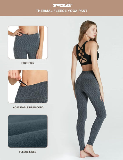 Women'S Thermal Tummy Control Yoga Pants with Pockets, High Waist Warm Fleece Lined Leggings, Winter Workout Running Tights