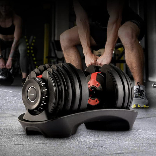 24Kg Smart Adjustable Dumbbells for Home, Gym, Exercise & Fitness - High-Intensity Muscle Building Weight Lifting Plates with Holder Safety Lock - Gym Workout Equipment for Men & Women