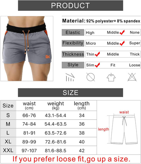 Men'S Gym Sport Shorts, Lightweight Workout Fitness Running Shorts 5" Quick Dry Exercise Bodybuilding Shorts Zip Pocket
