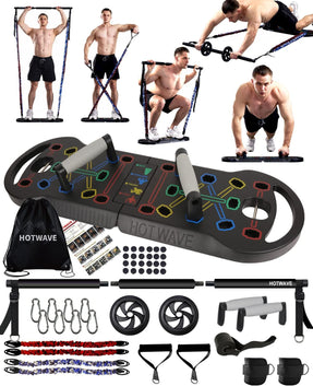 Ultimate Portable Home Gym with 16 Fitness Accessories,20 in 1 Push up Board,Resistance Bands with Ab Roller Wheel,Full Body Workout Equipment at Home for Man and Woman