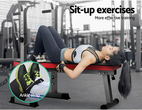 Weight Bench Multi Station Press Barbell Home Gym FID Chair Flat Incline Decline Toning Exercise Equipment Military Row Leg Extension Preacher Curl