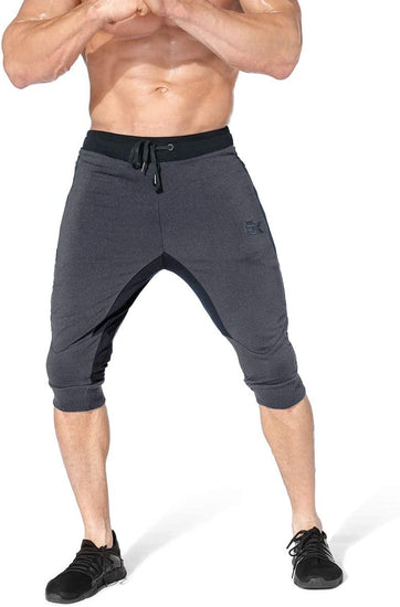 Mens 3/4 Capri Workout Pants,Gym Running Jogger Pants for Men with Zip Pockets
