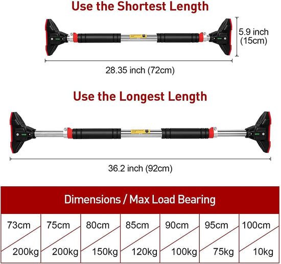 Doorway Pull up Bar and Chin up Bar, Upper Body Workout Bar No Screw Installation for Home Gym Exercise Fitness with Level Meter and Adjustable Width, up to 440Lbs
