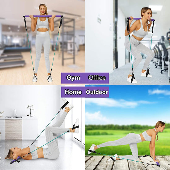 Portable Pilates Bar Kit with Resistance Bands for Men and Women - 6 Exercise Resistance Bands (15, 20, 30 LB) - Home Gym Equipment - Supports Full-Body Workouts – with Video