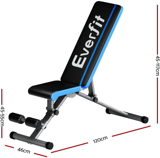 Weight Bench Multi Station Press Barbell Home Gym FID Chair Flat Incline Decline Toning Exercise Equipment Military Row Leg Extension Preacher Curl 330Kg Weight Capacity Blue