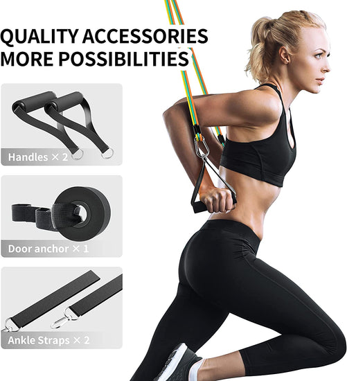Resistance Bands Set 14 Pieces Anti-Snap Resistance Band Exercise with Handles, Door Anchor, Ankle Straps, Training Manual and Carrying Bag