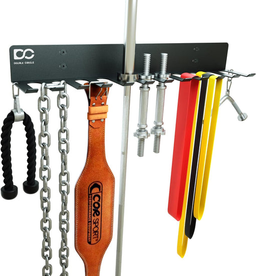 Gym Rack Organizer, Multi-Purpose Hanger for Home and Pro Gym Storage with Wall Hooks for Exercise Bands, Workout Equipment, Gym Accessories (Hardware Included)