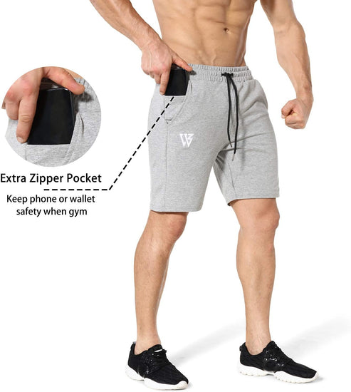Mens Gym Running Shorts, Workout Athletic Bodybuilding Fitness Shorts with Zip Pockets