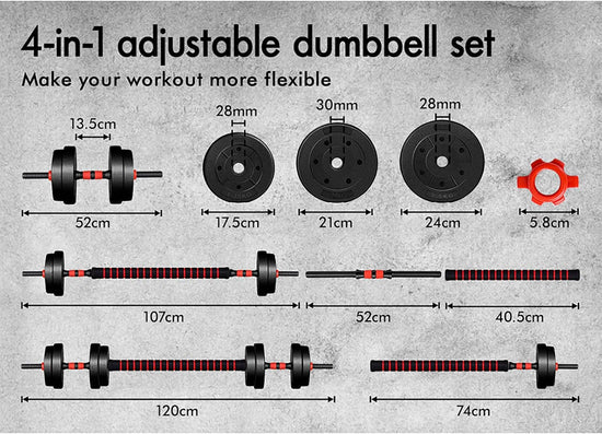 40KG Dumbbell Barbell Set 4-In-1 Standard Weight Plates with Connecting Rod Exercise & Fitness Equipment for Home Gym Body Workouts Strength Training