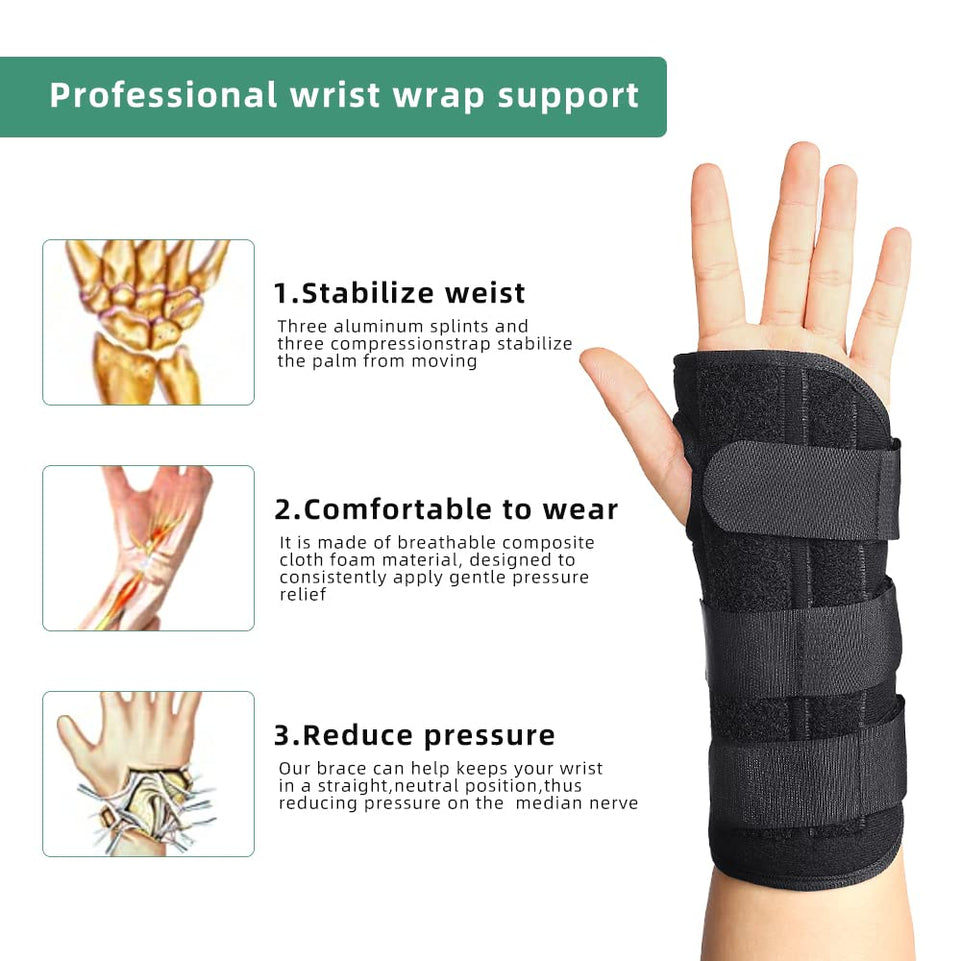 Wrist Brace, Carpal Tunnel Splint with Three Metal Support Strip for Tendonitis Arthritis Pain Relief for Men and Women [1Pcs] (Left Hand)