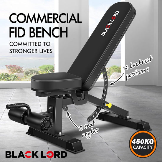 Foldable Weight Bench for Incline Decline Flat Dumbbell Press, Adjustable FID Bench with 14 Positions for Full Body Exercise, Utility Fitness Equipment for Commercial & Home Gym, Max 450Kg