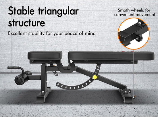 Foldable Weight Bench for Incline Decline Flat Dumbbell Press, Adjustable FID Bench with 14 Positions for Full Body Exercise, Utility Fitness Equipment for Commercial & Home Gym, Max 450Kg