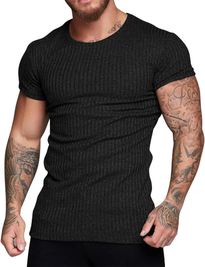 Men'S Muscle T Shirts Stretch Short Sleeve V Neck Bodybuilding Workout Tee Shirts