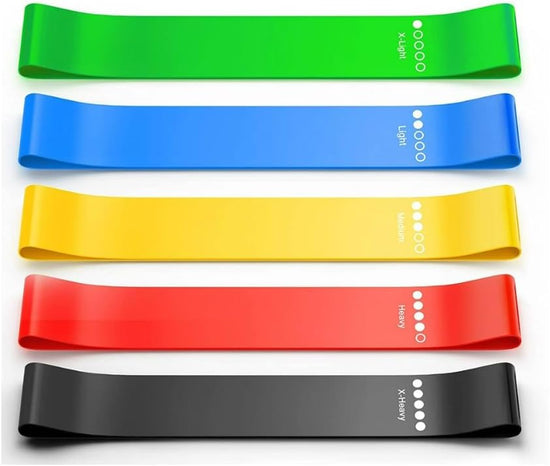 Fitness Resistance Bands for Indoor/Outdoor Workouts and Muscle Toning, with Each Band Indicating Different Strength Levels, Black-Extra Heavy, Red-Heavy, Yellow-Medium, Blue-Light, Green-Extra Light