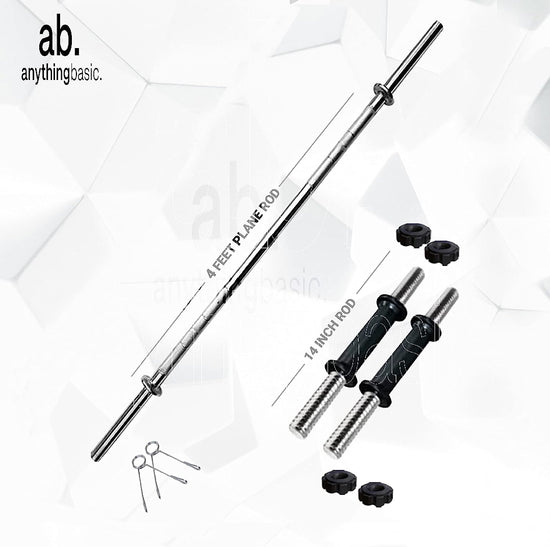 Anythingbasic PVC 16 Kg Home Gym Set | Black | Material : Iron, PVC, Sand and Cement | with 4 Feet Plain Gym Iron Rod and One Pair of Dumbbell Rods | for Exercise, Workouts | Both Men and Women