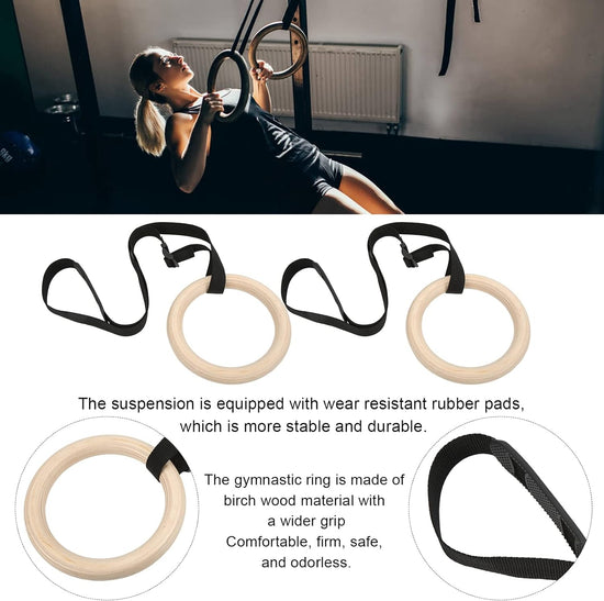 Wooden Combination Fitness Products Gymnastic Rings, with Adjustable Buckle Straps, 330Lbs Capacity, Pull up Exercise Rings, for Home Gym Workout