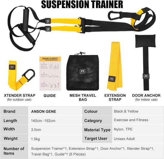 Suspension Trainer Resistance System Training Kit Bodyweight Workouts for Home, Travel, and Outdoors, Build Muscle, Burn Fat, Improve Cardio