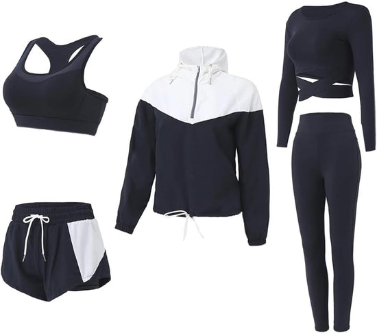 Workout Sets for Women 5 Piece Yoga Exercise Gym Outfits Sport Running Athletic Clothing Set Tracksuits Activewear