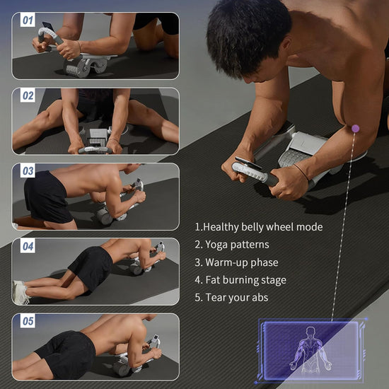 Ab Roller Wheel,Elbow Support Ab Wheel Roller Automatic Rebound Ab Workout Equipment for Core Workout,Core Strength Training Wheel with Time for Home Gym Core Workout