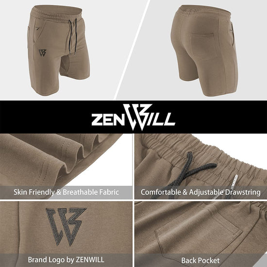 Mens Gym Running Shorts, Workout Athletic Bodybuilding Fitness Shorts with Zip Pockets