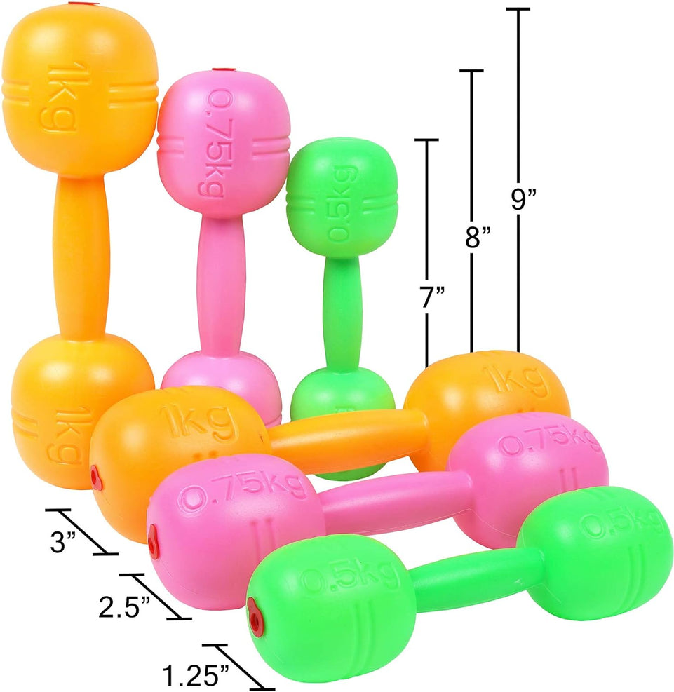 Kids Plastic Weight Set Dumbbells Set for Toddlers | Barbell Fitness Exercise Equipment for Home Gym Workout (Set of 6 Pcs)