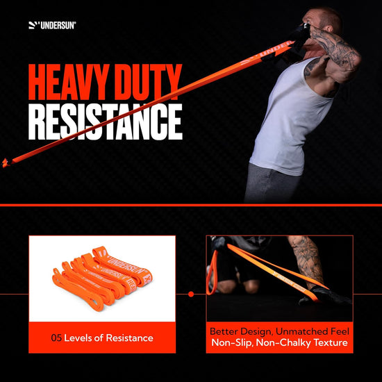 the 5-Band Complete Exercise Band Set Includes 5 Different Levels of Resistance Bands from X-Light, Light, Medium, Heavy and X-Heavy. Great Value Fitness Bands