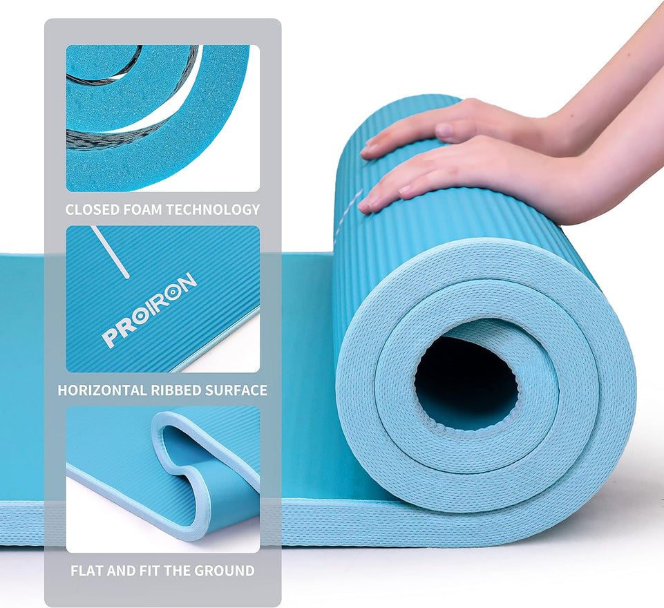 Yoga Mat Eco Friendly NBR All-Purpose 10Mm Thick Non-Slip Exercise Mat High Density Anti-Tear Pilates Mat with Carrying Strap for Yoga Pilates and Gymnastics - 183Cm X 66Cm X 1Cm - 4 Colours(Only Official Brand : )