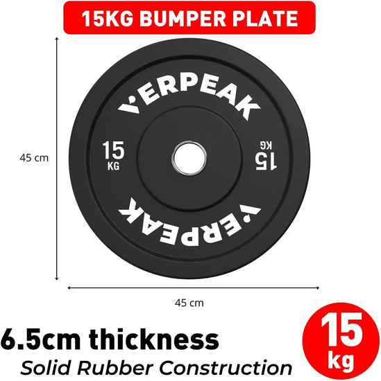 Bumper Olympic Weight Plate, 5Kg, 10Kg, 15Kg, 20Kg, 25Kg Black Rubber Weight Plate Set Olympic 50Mm Center Hole, for Barbell, Dumbbell Handle, Weight Lifting, Bench Press, Home Gym Fitness Strength Weight Training Workout