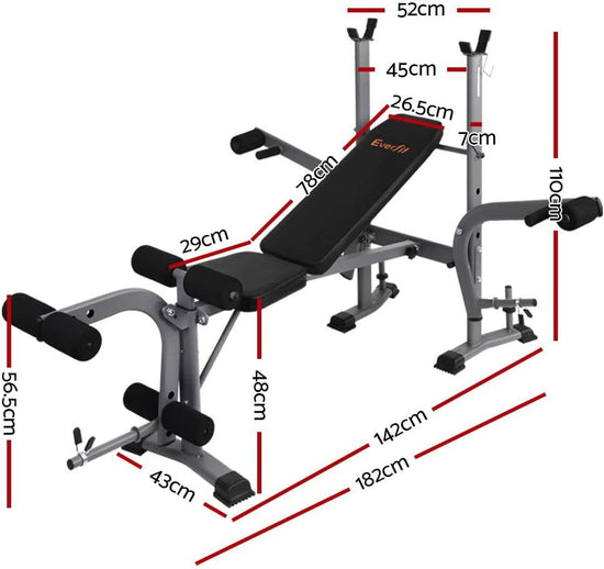 Weight Bench Multi Station Press Barbell Home Gym FID Chair Flat Incline Decline Toning Exercise Equipment Military Row Leg Extension Preacher Curl