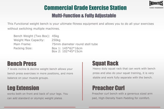 Commercial Grade Multi Station Home Gym Weights Bench Press - Fully Adjustable