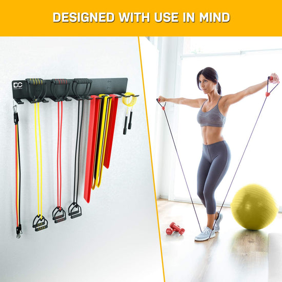 Gym Rack Organizer, Multi-Purpose Hanger for Home and Pro Gym Storage with Wall Hooks for Exercise Bands, Workout Equipment, Gym Accessories (Hardware Included)