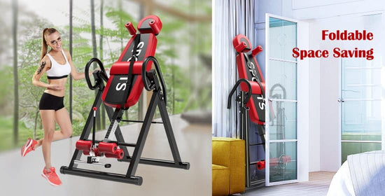 Gravity Inversion Table - Upside down Machine - Heavy Duty- Red/Black - Gym Fitness