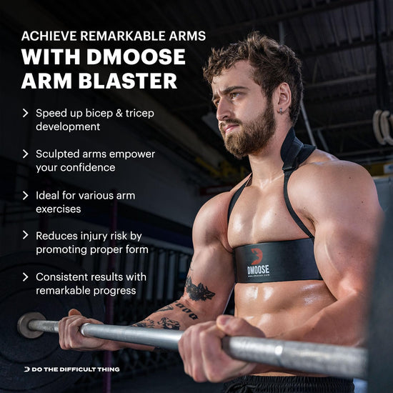 Dmoose Arm Blaster for Biceps Triceps Bodybuilding Muscle Strength Gains Workout Equipment Training Contoured Bicep Blaster Isolator Preacher Curling Weight Lifting Adjustable Strap Neoprene Padding
