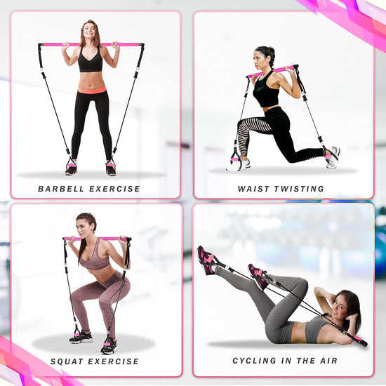 Pilates Bar Kit - 3-Section Yoga Stick for Men & Women - Portable Home Gym Exercise Stick - Muscle Toning, Stretching, Yoga & Full Body Workouts - Includes Adjustable Resistance Bands
