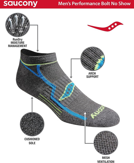Mens Multi-Pack Firework Ventilating Performance Comfort No-Show Running Socks