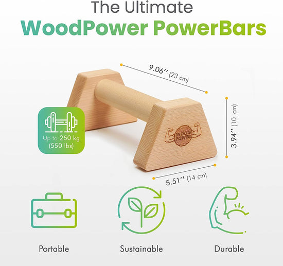 ® - Powerbars, Wooden Parallettes Push up Bars, Joint-Friendly Beech Wood Calisthenics Equipment for Home, Durable Handstand Trainer Push up Handles for Floors, XS, Set of 2