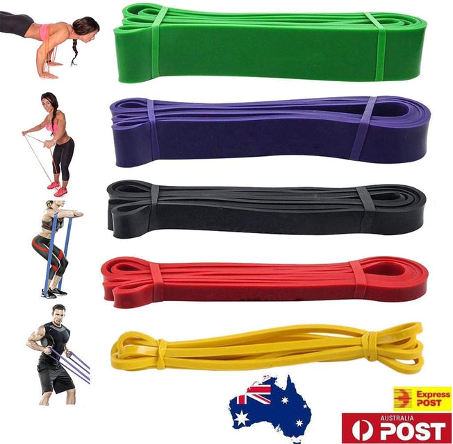 ® Set of 5 Heavy Duty Resistance Band Loop Power Gym Fitness Exercise Yoga Workout