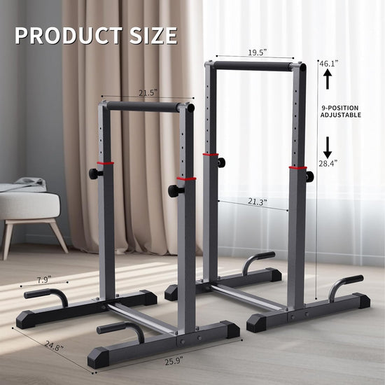 Dip Bar Station Set, 9 Level Adjustable Pull up Bar, 1200Lbs Heave Duty Dip Station for Full Body Workout Fitness,Functional Parallettes Bars