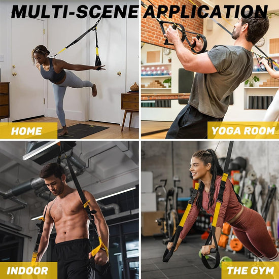 Suspension Training Kit,Resistance Trainer for Full Body for All Levels,Indoor & Outdoor Use Adjustable Training Straps,Supports up to 500Kg, All-In-One Home Gym Equipment
