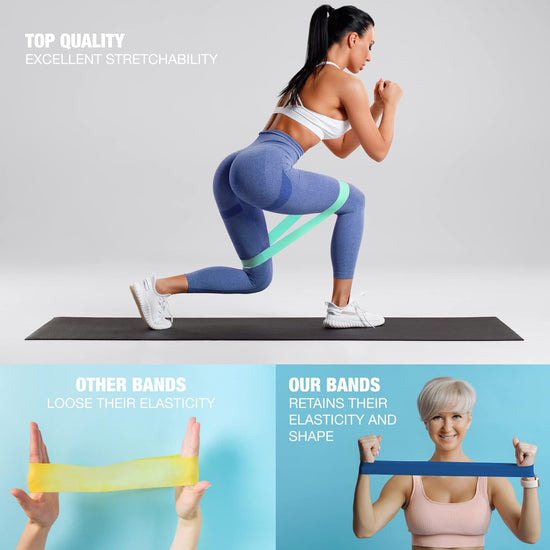 Resistance Bands with Storage Bag & Instruction, Strong Loop Fitness Band for Home Gym Exercise Workouts Yoga, Tone & Strength Men & Women, Colour Coded Resistance, Sweat Proof