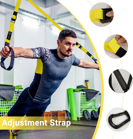 Suspension Trainer Kit Resistance System Full Body Workout Training Equipment Fitness Band Set with Door Anchor Adjustable Workout Straps for Home Gym Travel Outdoors (Yellow)