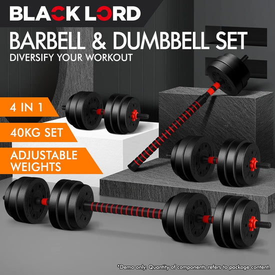 40KG Dumbbell Barbell Set 4-In-1 Standard Weight Plates with Connecting Rod Exercise & Fitness Equipment for Home Gym Body Workouts Strength Training
