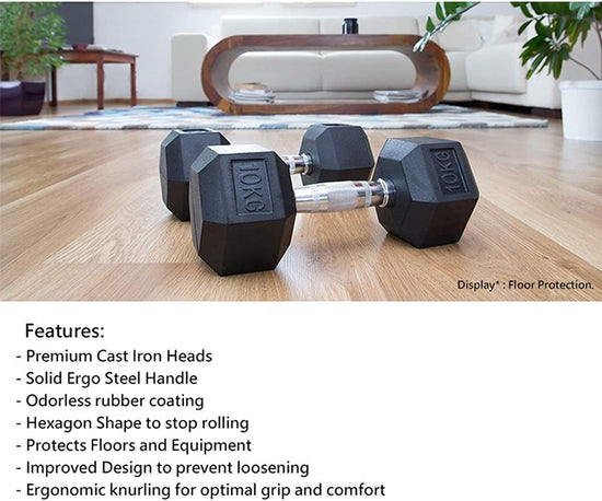 METEOR Rubber Hex Dumbbell Fitness Gym Strength Weight Training Exercise Workout
