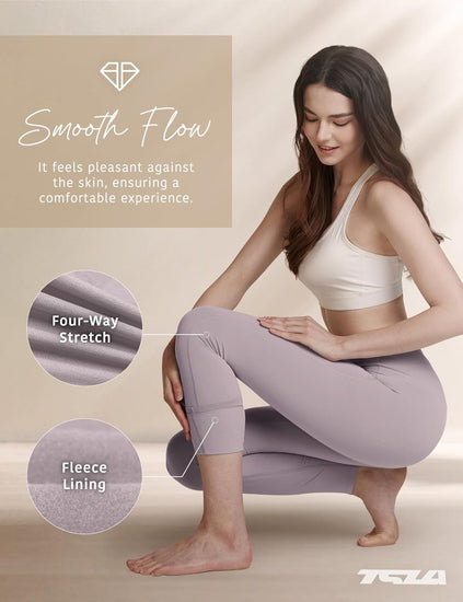Women'S Thermal Tummy Control Yoga Pants with Pockets, High Waist Warm Fleece Lined Leggings, Winter Workout Running Tights