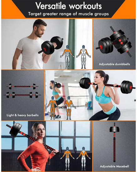 40KG Dumbbell Barbell Set 4-In-1 Standard Weight Plates with Connecting Rod Exercise & Fitness Equipment for Home Gym Body Workouts Strength Training